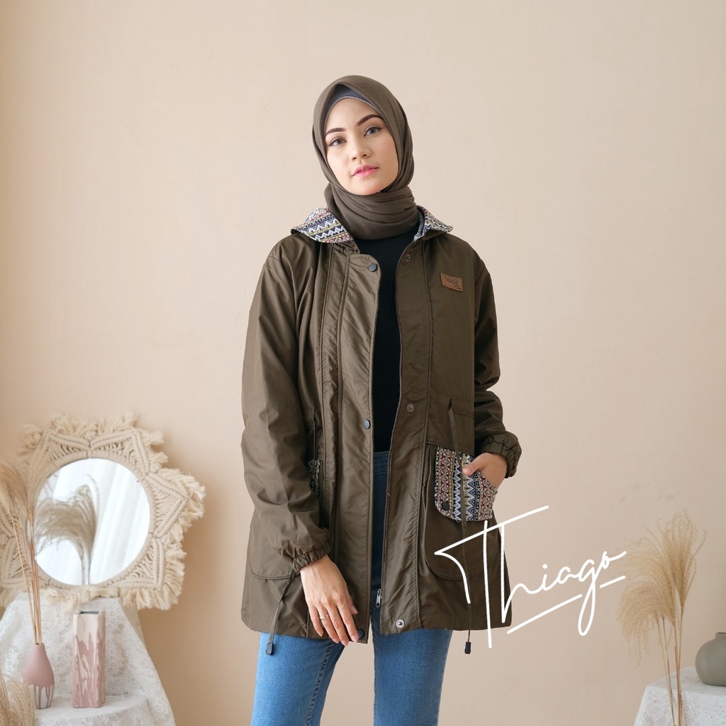 Jaket Parka Etnik Songket Waterproof Army By Thiago
