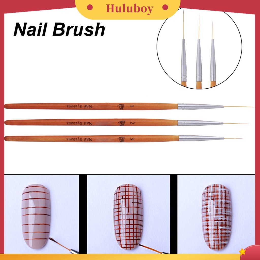 Huluboy Huluboy♡ 3 Pcs / Set Pena Kuas Lukis Kuku Gagang Kayu Ringan Untuk Manicure