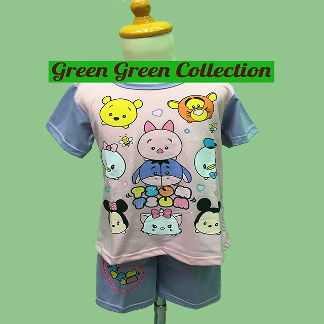 Baju Tidur Piyama Kaos Anak Premium Karkter Tsum Tsum Purple