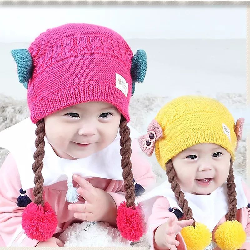 Topi Rajut Rambut Kepang Bayi Anak Lucu Dengan Pita