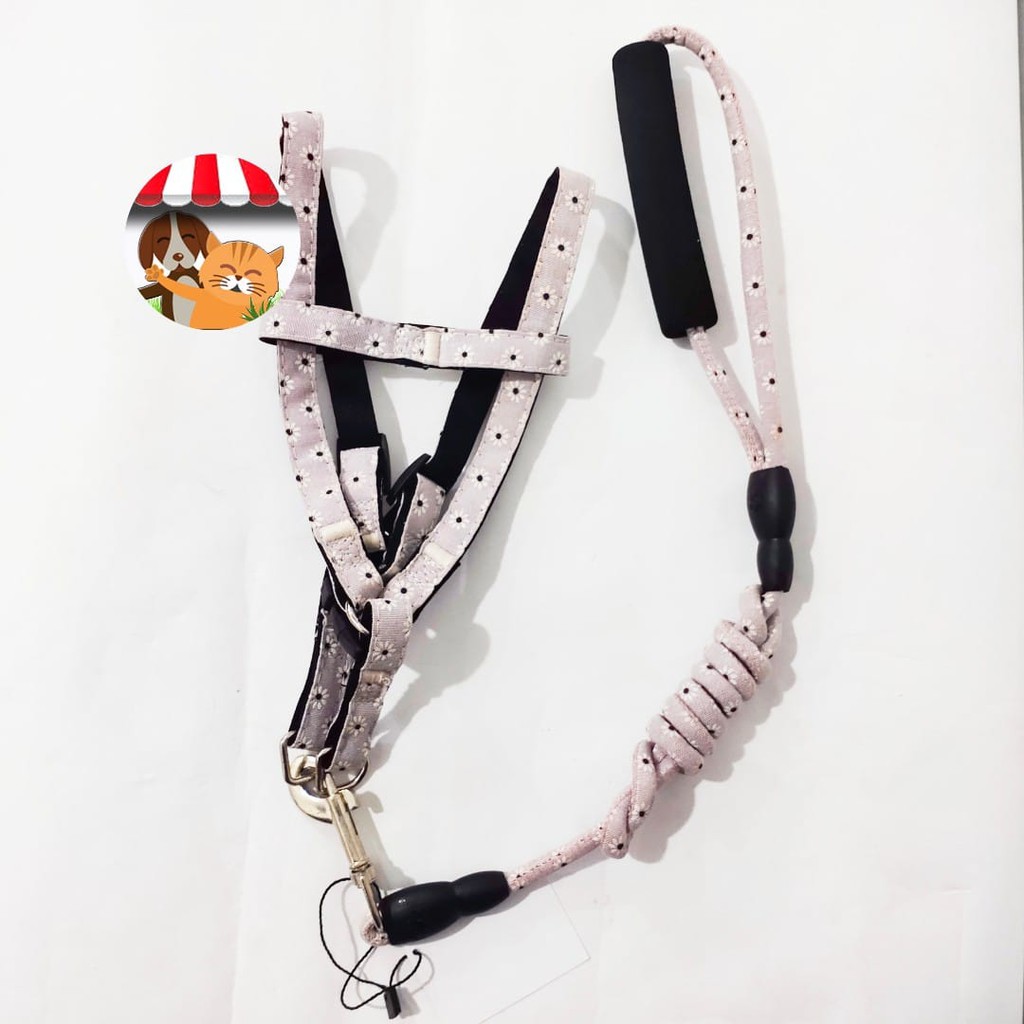 Tali Tuntun Harness Kucing Anjing Leash Motif Army &amp; Bunga Import