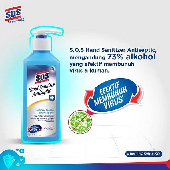 ORIGINAL SOS Hand Sanitizer Antiseptic BOTOL Refill 500ml / SOS Handsanitizer Pump / HELLOMARTID