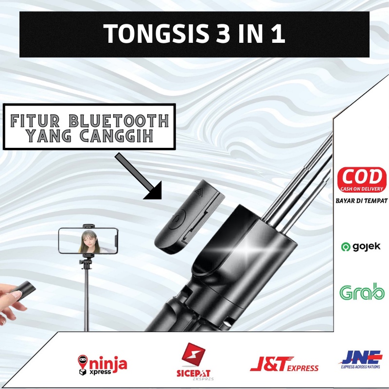 Tongkat Selfie Tongsis Tripod Tripot Hp Handphone Berdiri Wireless Selfie Stick Portable S03 Stand Holder Hp 3 in 1 Remot Remote Control Bluetooth Shutter Ios Android Multi Use Live Stream Selfie Stick Portabel 360 derajat Universal Kamera Dudukan GoPro 2