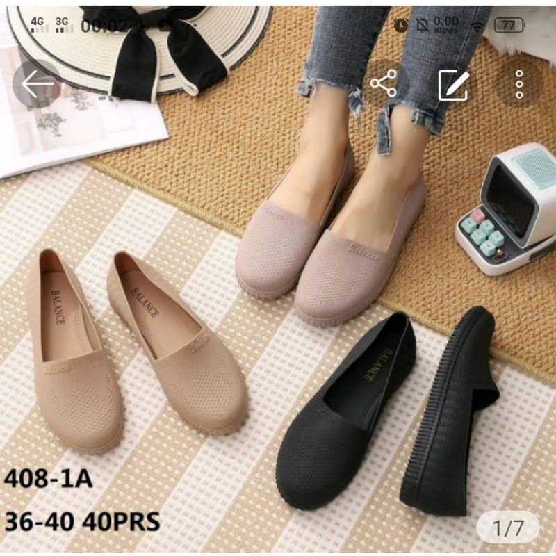 Sepatu Karet Wedges Jelly Spon Shoes Cewek Wanita Import Murah Terbaru Balance 408-1A