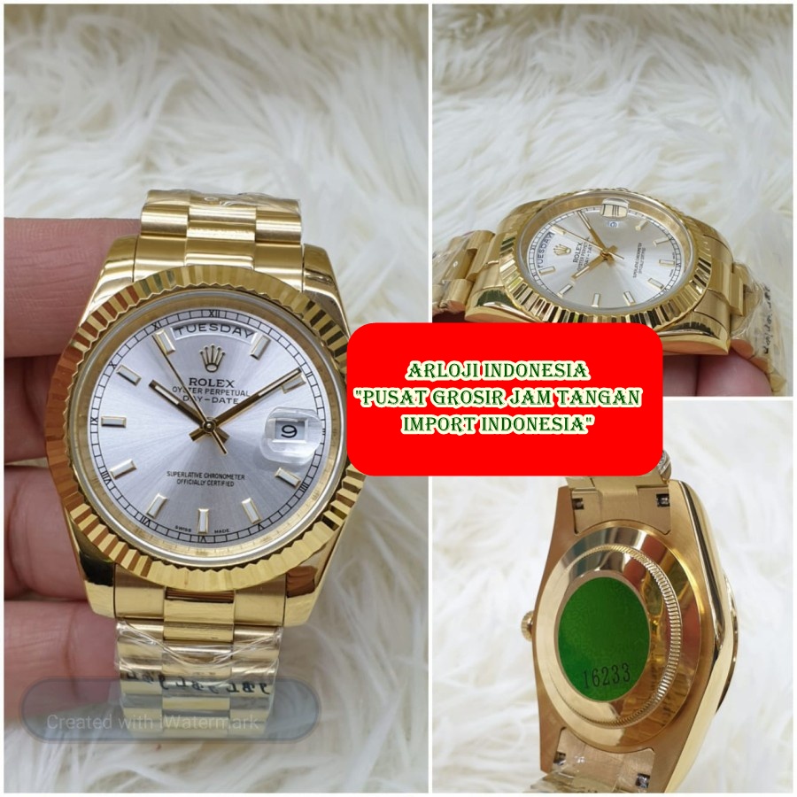 Big Sale Jam Tangan Pria ROLEX DayDate President Gold White1 Garansi 1th