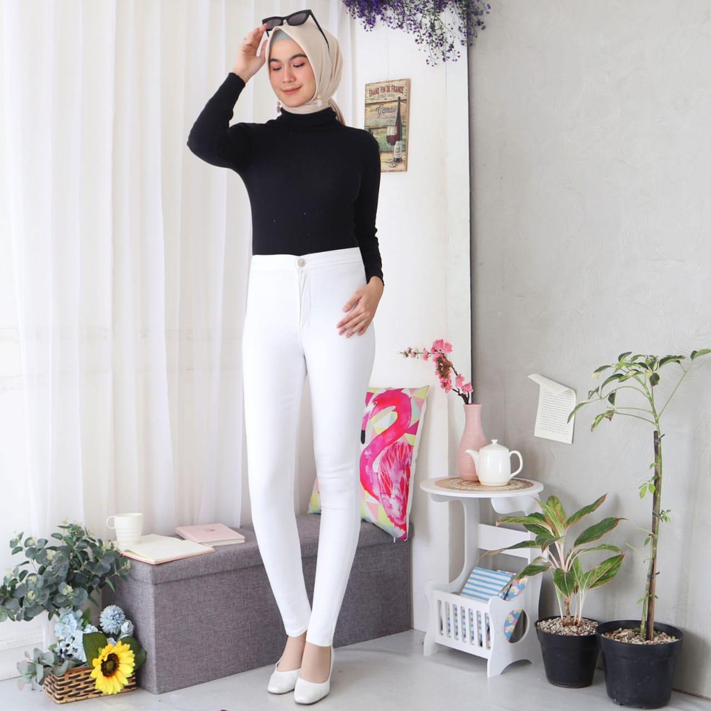 Celana Panjang Jeans Wanita Highwaist Putih 27-30 Bisa Bayar Ditempat(COD)