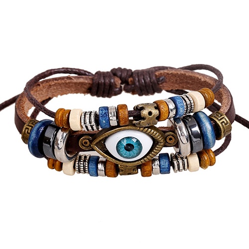 Hu Hu Hu Hu Hu Alat Bantu Pasang Kacamata♡ Gelang Tangan Kulit Imitasi Adjustable Aksen Mata Turki Handmade Untuk Unisexpriawanita