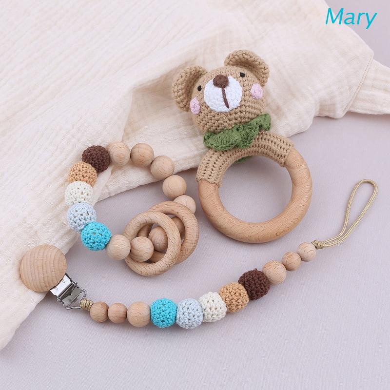 Mary Mainan Rattle Teether Bentuk Hewan Bahan Kayu Untuk Bayi