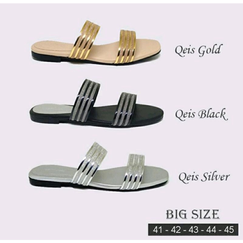 Sandal Garis2 Wanita Big Size 41-45 Sendal Teplek Line JUMBO Hitam Pesta / Sendal Kaki Gemuk Lebar, 45