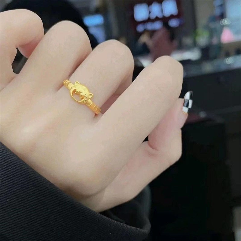 Cincin Model Terbuka Motif Kartun Harimau Warna Emas