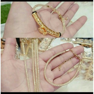  Gelang  Tali kawat Gliter swarovski Liontin Huruf  emas 