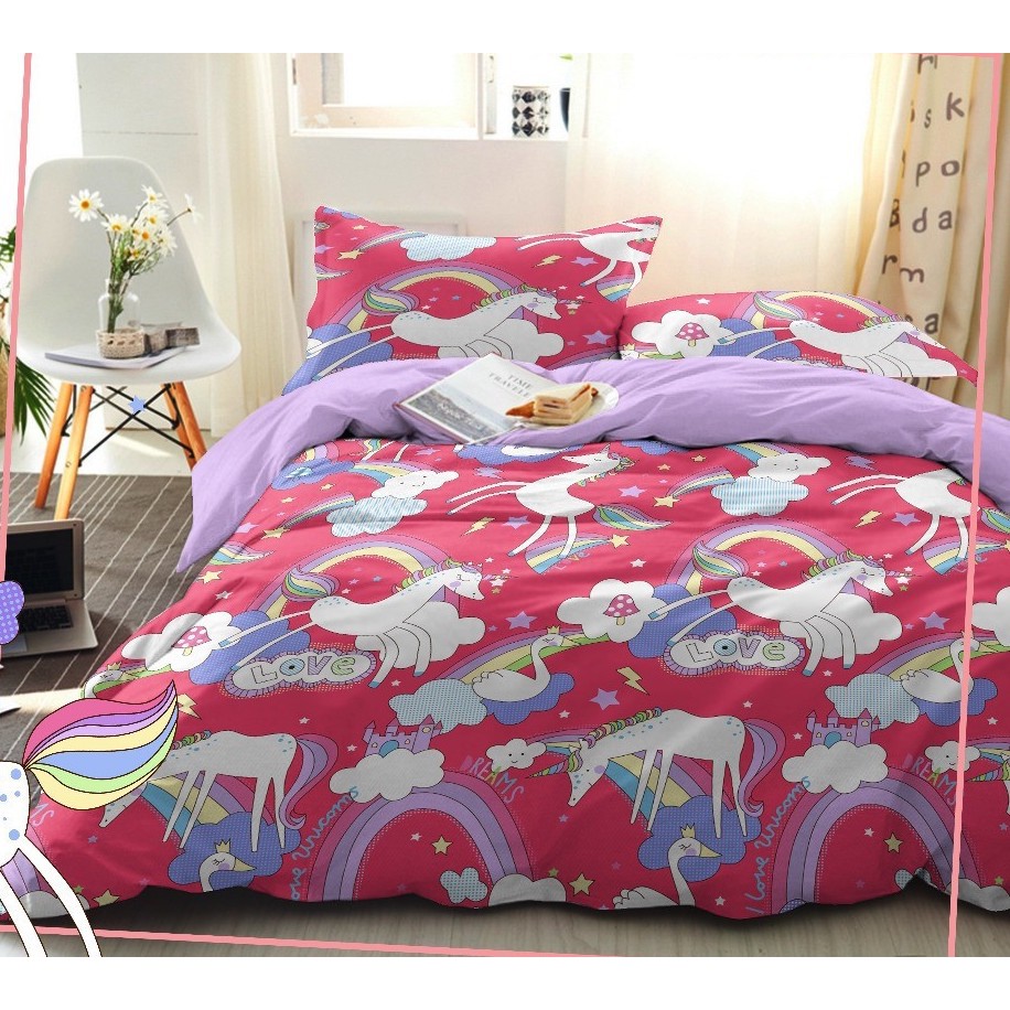 Sprei / Bedsheet Bintang Kecil Motif Unicorn Rainbow uk SINGLE