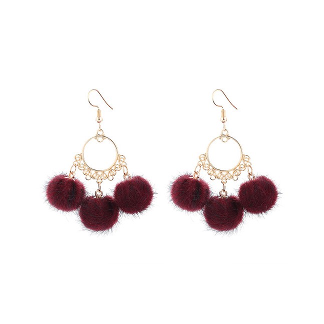 LRC Anting Gantung Fashion Pom Ball Decorated Earrings