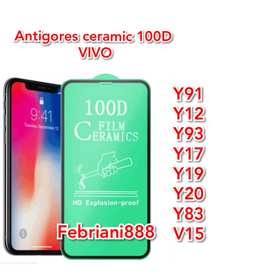 Antigores Cemaric Film VIVO Tempered Glass Cover Full Y12/Y93/Y95/Y12/Y17/Y19/Y20/V9/V9PRO/Y83