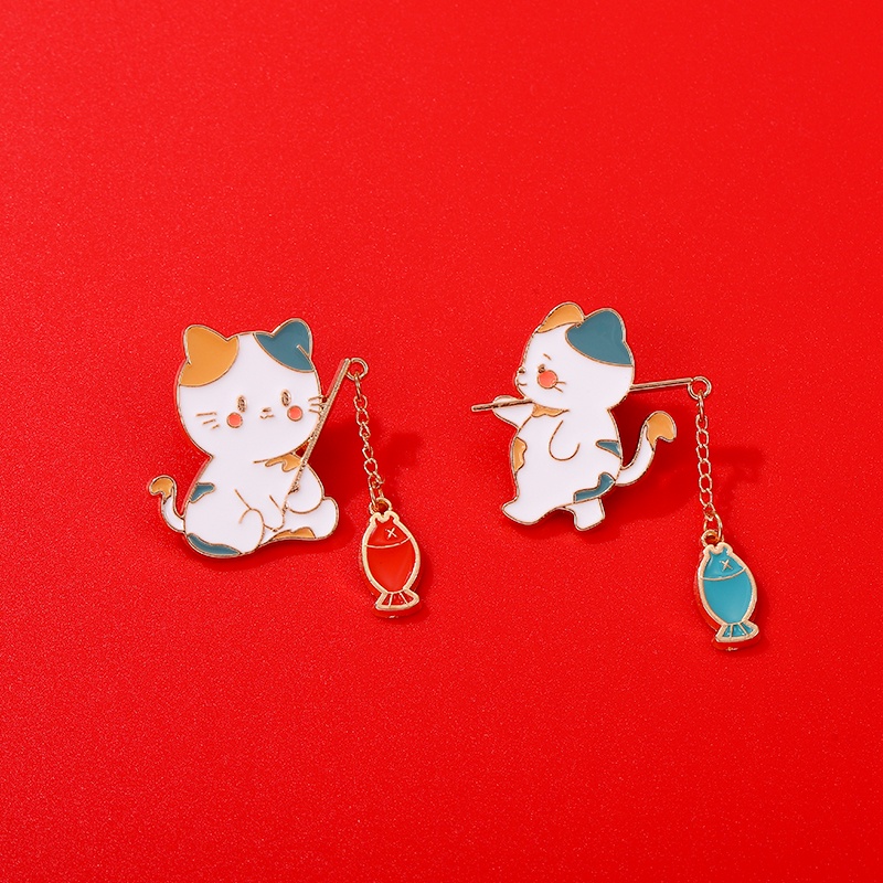 Bros Pin Enamel Bentuk Kucing Memancing Untuk Aksesoris Pakaian