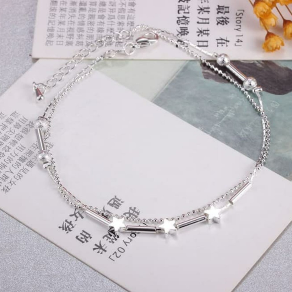 Gelang Kaki Rantai Lapis Silver Desain Bintang kecil Silver Anklet