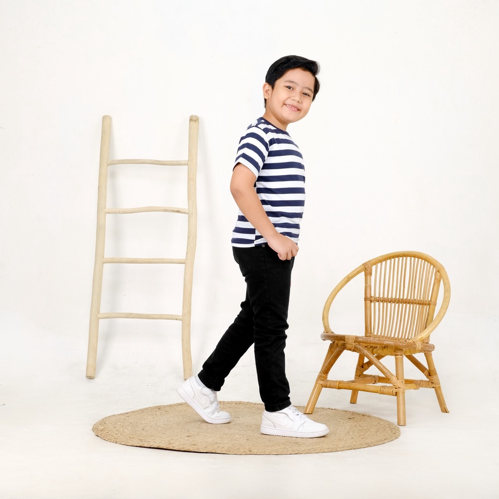 KAOS ANAK STRIPE SALUR NEVY PUTIH TERMURAH ECER GROSIR SUPERKIDS CLOTH 1 - 8 TAHUN
