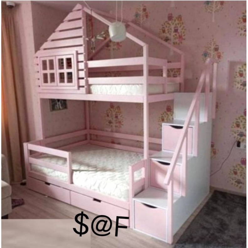tempat tidur anak tingkat+tangga laci+2laci size 90×200×250