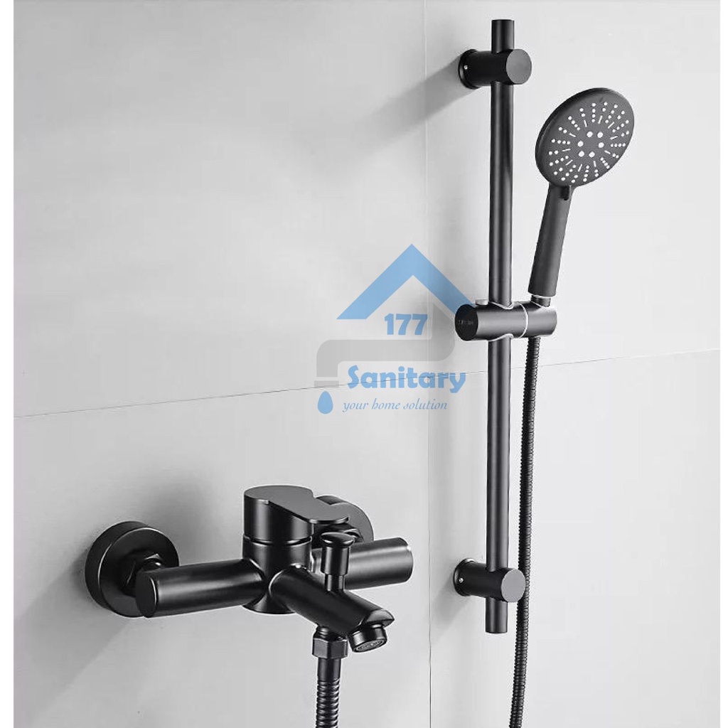 Paket Kran Bathtub Panas Dingin stainless 304  &amp; Tiang shower HITAM set -keran air hot cold mixer black matte minimalis sower bar /S2