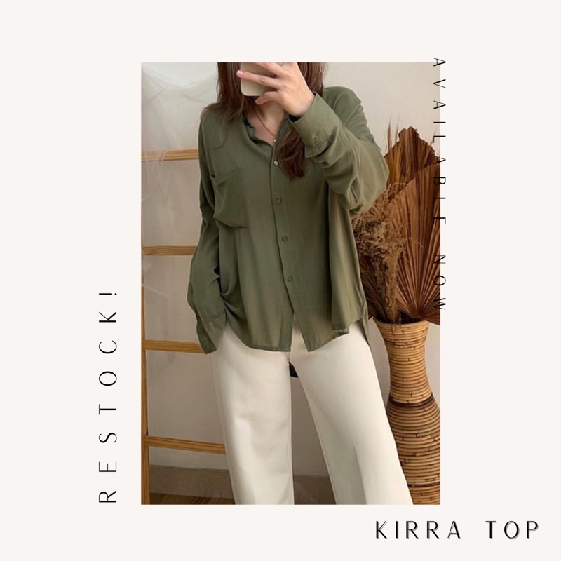 Kirra Top - Kemeja Wanita Bahan Rayon Crinkle Best Seller - BIG SIZE-Sage green