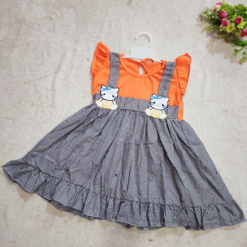 Dress Anak cewek 1 2 tahun hellokitty kembar gaun anak cewek baju anak perempuan ( dress TWIN HK  )