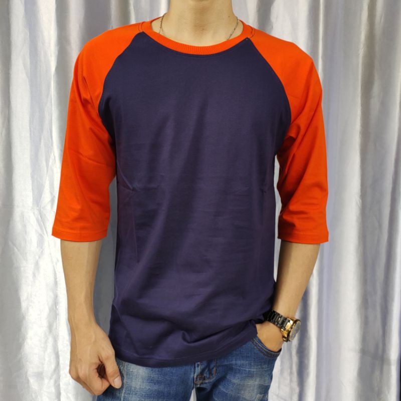 kaos reglan polos NAVY lengan OREN 3/4 uk M L XL XXL dewasa