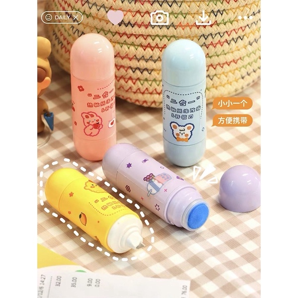 ROLLER STAMP 2 IN 1 CUTTER / STEMPEL RESI PENGHAPUS ALAMAT RESI PELINDUNG IDENTITAS / STAMP ROLLER CUTE BEAR / STAMP ROLER MOTIF BERUANG LUCU ESTETIK BAGUS CANTIK / PENGHAPUS KERTAS TERMAL