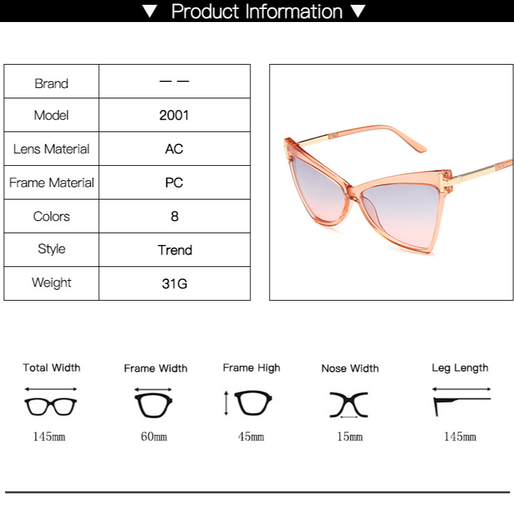 【YUZHU】COD Segitiga baru Cat Eye Oversized Frame Gradient Ocean Color Sunglasses untuk Wanita