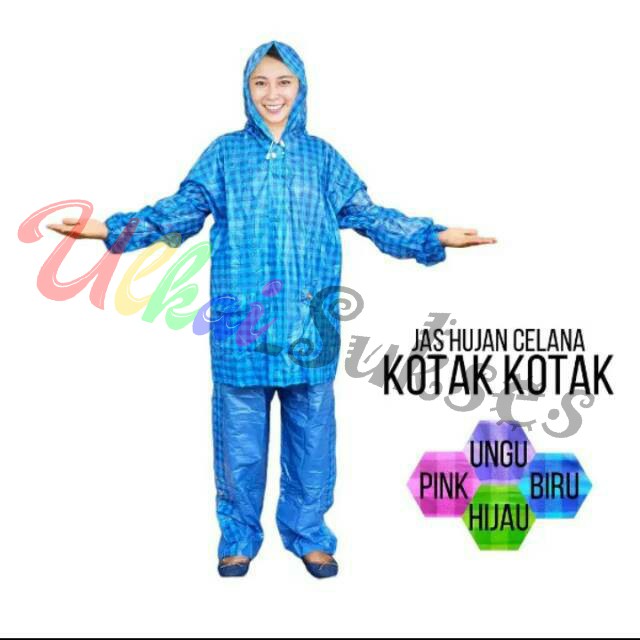 Elmondo Jas Hujan setelan Kotak Kotak 928 - Raincoat Dewasa Jaket Celana Pria Wanita Murah Terlaris