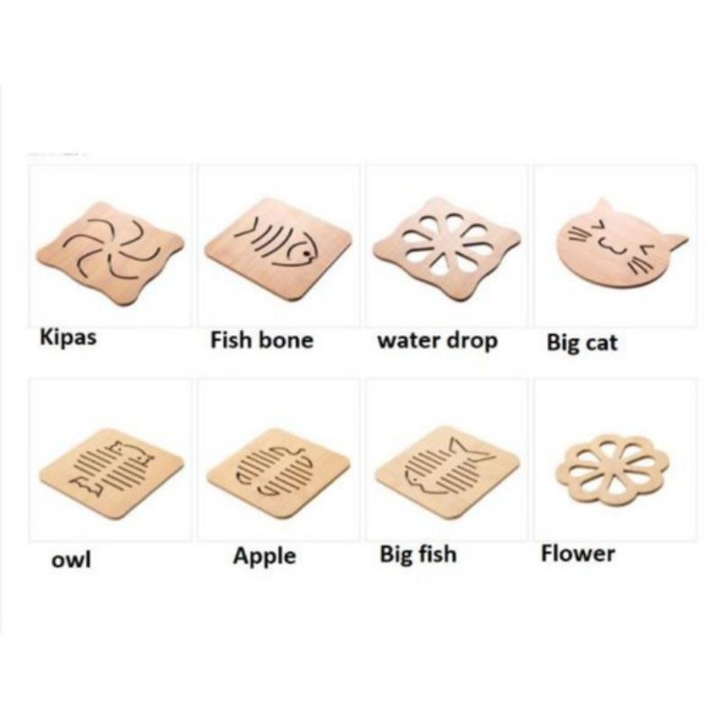 Tatakan panci mangkuk pairing kayu tebal karakter lucu animal flower wood pot pan coaster