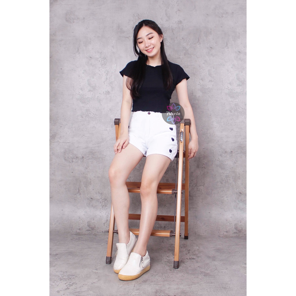 TRIVELA - Celana Pendek Love Putih / Hotpants Love Jumbo 27-34