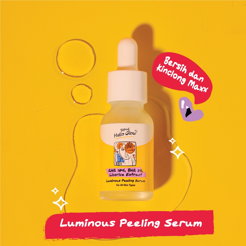 Dermies Hello Glow Luminous Peeling Serum 15ml - Serum Pencerah Wajah + AHA BHA