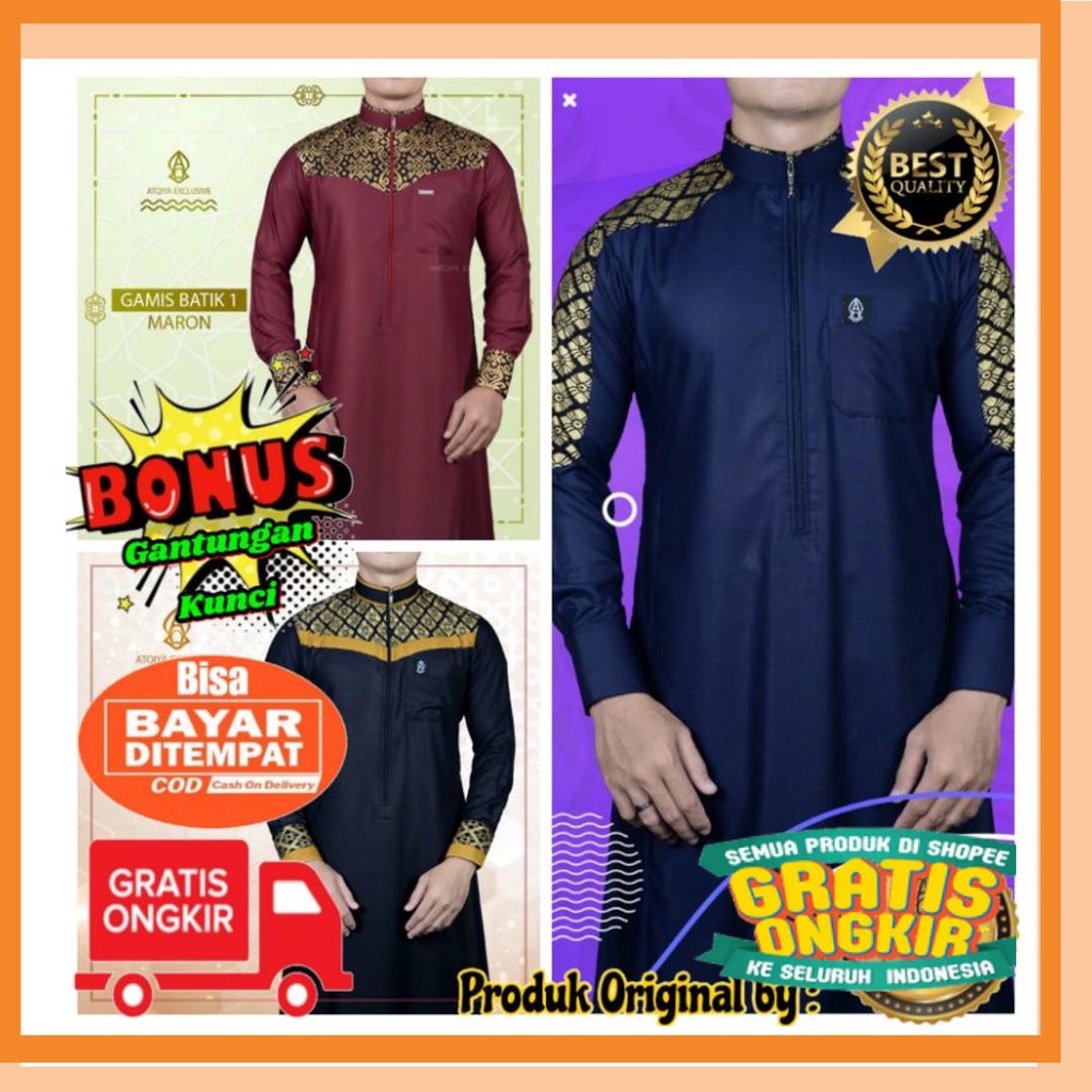 Pakaian Indonesia koko baju Kurta Murah Qurta anak dewasa /  ATQIYA MOTIF BATIK 1 / 2 / 5 / GAMIS PR