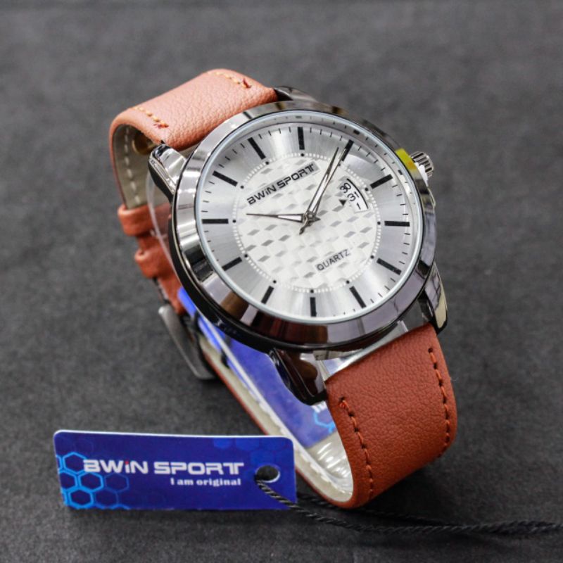 JAM TANGAN PRIA BWIN SPORT B630 ORIGINAL TANGGAL FUNGSI TALI KULIT