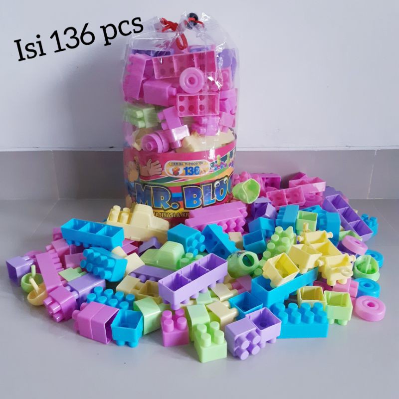 Mainan Mr Block 136 pcs Edukasi - Brick Balok Susun Anak Laki Perempuan Jumbo Edukatif