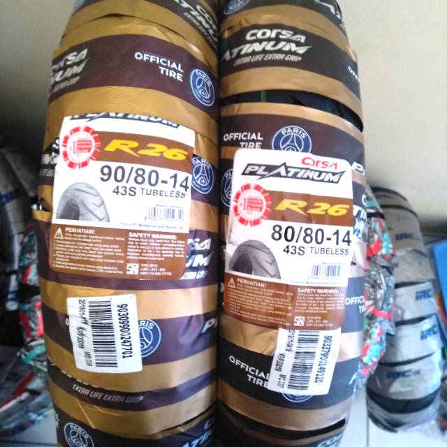 Paket ban tubles matic corsa platinum R26 80/80 + 90/80 ring 14 free pentil dapat 2 ban depan + belakang 100% original