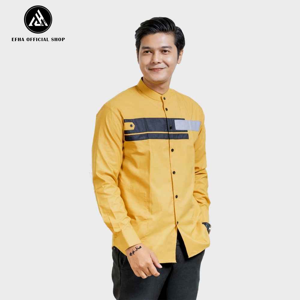 Baju koko pria-Kemeja Koko Lengan Panjang Motif Polos Bahan Toyobo Size M L XL XXL XXXL