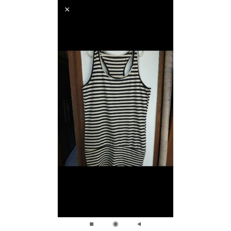 Preloved Dress Garis Hitam Cream