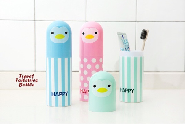 Travel toiletries bottle HAPPY botol tempat sikat gigi dan odol