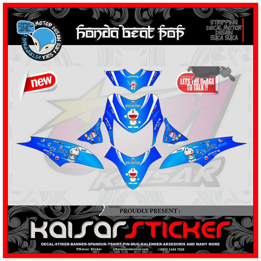 Sticker Motor Decal Motor Honda Beat Pop Full Body Doraemon Biru