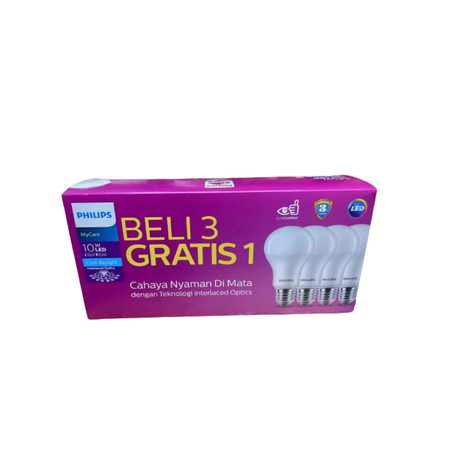 LAMPU PHILIPS LED BULB 10 WATT PAKET BELI 3 GRATIS 1 LAMPU HEMAT ENERG PHILIPS MyCare