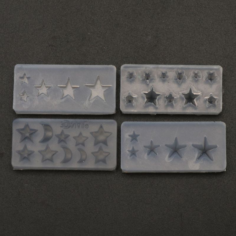 4pcs Cetakan Resin Bentuk Bulan Bintang Bahan Silikon Untuk Nail Art