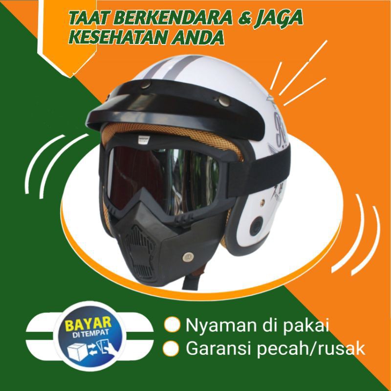 Helem Hlem Helm Jpn Bogo Cargloss Carglos Classic clasic full face full Leher Dewasa Kulit Retro z01