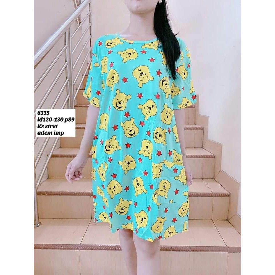 D08 DRESS PICKET WINNIE T POOH IMPORT,Bhn spandek halus FREESIZE LD120 MELAR 130CM PJ95CM