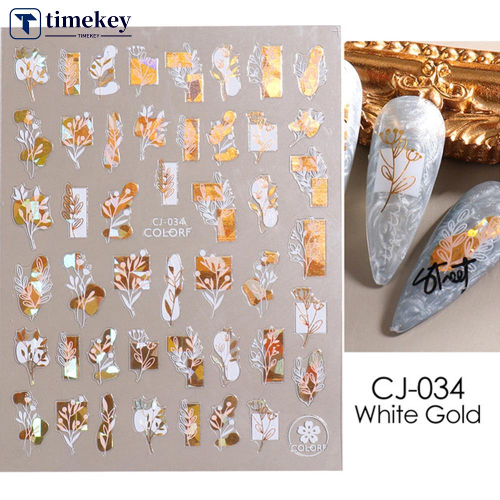 Timekey Stiker Kuku Motif Bunga Warna Laser Untuk Dekorasi Nail Art A8K8