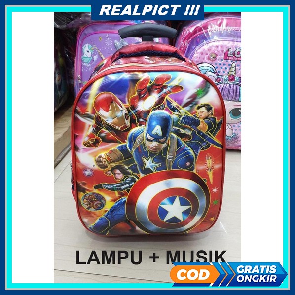 Troli Anak Cowok Tk - Sd Captain Amerika 14" Aam Tas Trolley Anak Laki Laki Tas Dorong Troli Anak Ka