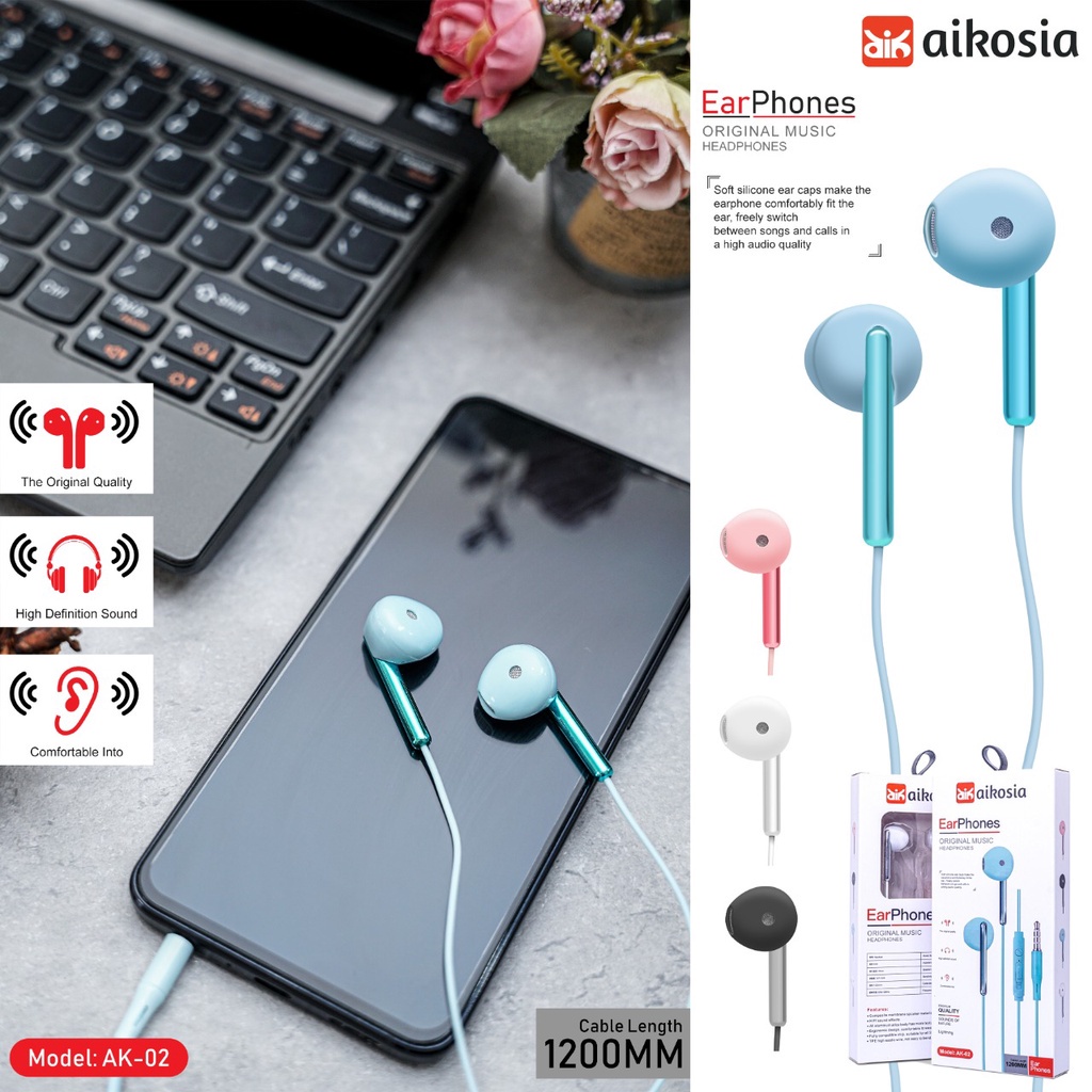 BOS - HF AIKOSIA MODEL AK02 | HANDSFREE EARPHONE HENDSET EXTRA BASS AK-02