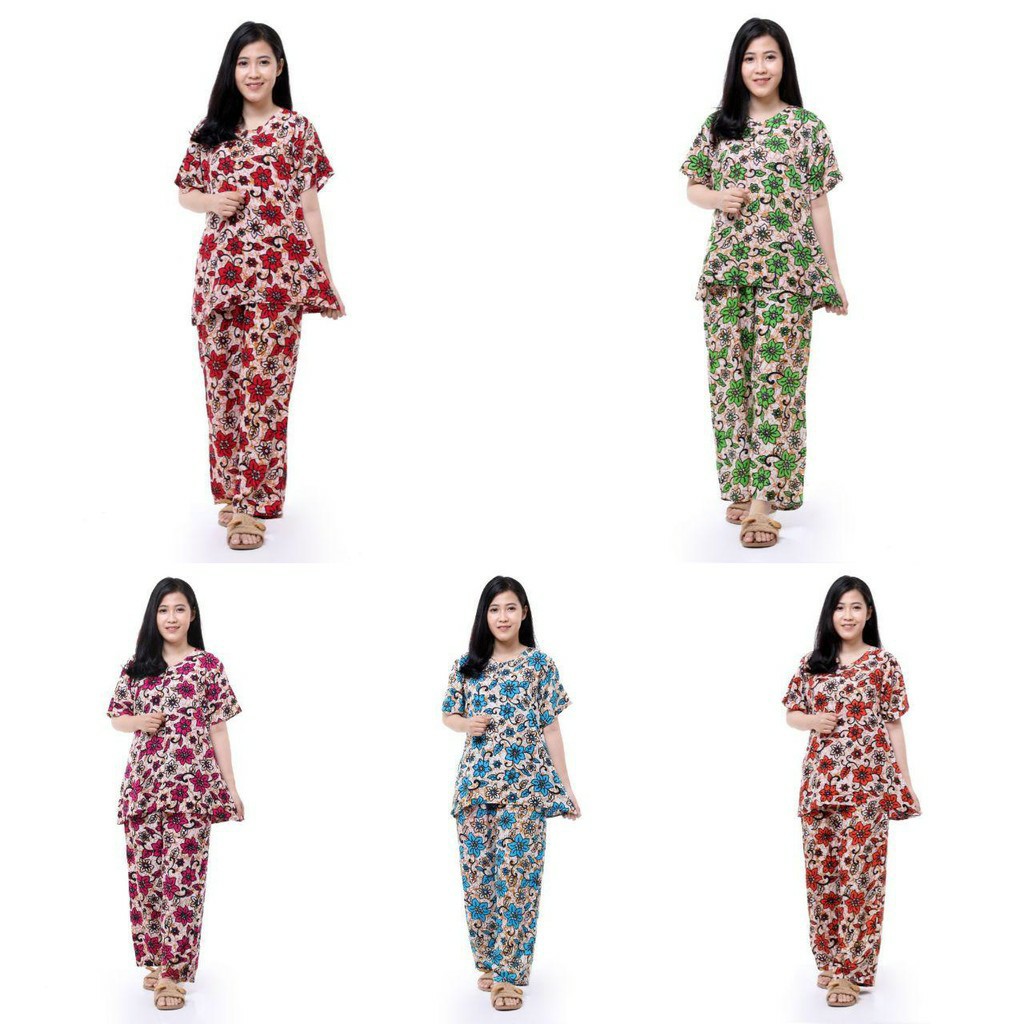 BAJU TIDUR WANITA PIYAMA DEWASA CP LENGAN PENDEK BATIK ONO JODO /SETELAN PANJANG BUNGA