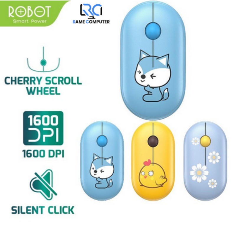 Robot M230 Fashion Wireless Mouse Karakter Lucu Wheel-Fox (Biru)