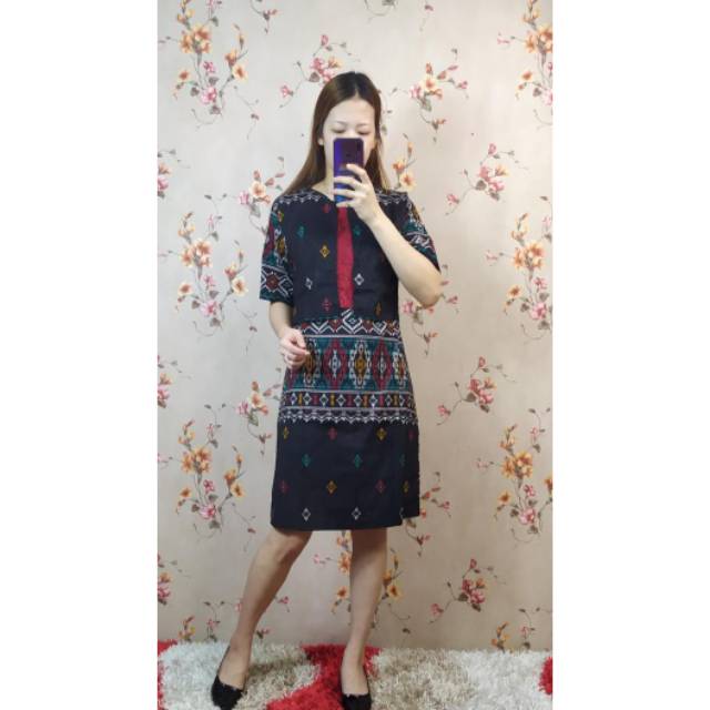baju Dres batik wanita tangan pendek kombinasi brokat modis elegant
